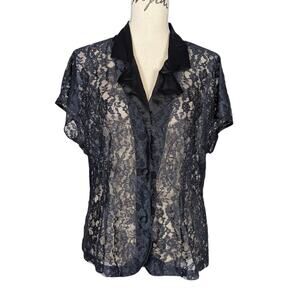 90s Vintage Victoria's Secret Gold Label Lace and Satin Top Black Large